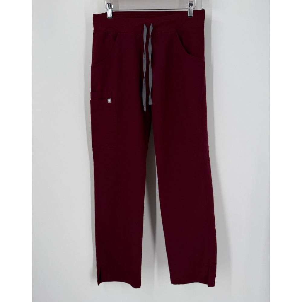 Figs Technical Collection Scrub Pants Burgundy Maroon Drawstring Pockets Small